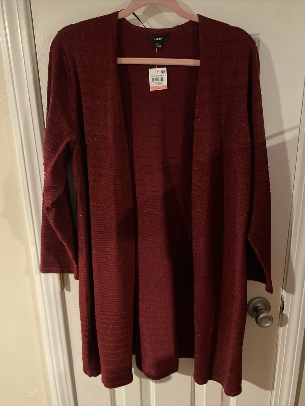 Alfani Burgundy Open-Front Knit Cardigan